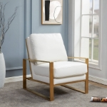 Picture of White Arm Chair With Upholstered And Gold Metal Frame