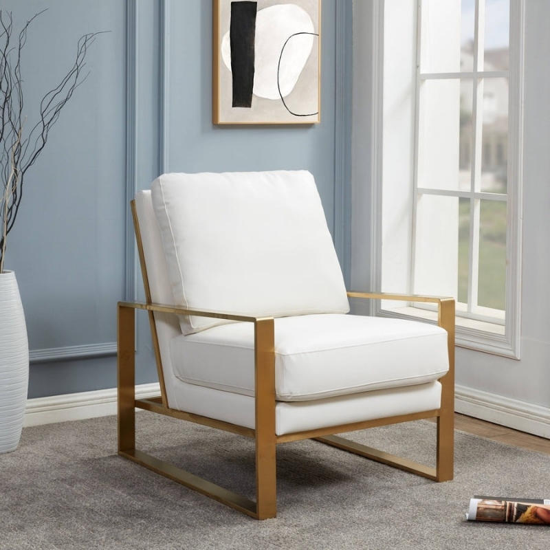 Picture of White Arm Chair With Upholstered And Gold/Silver Metal Frame