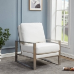 Picture of White Arm Chair With Upholstered And Gold/Silver Metal Frame