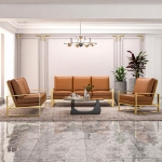 Picture of Gold/Silver Frame Leather Full Size Cognac Tan Sofa