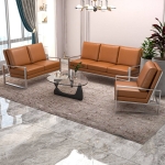 Picture of Gold/Silver Frame Leather Full Size Cognac Tan Sofa