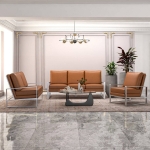 Picture of Cognac Tan Arm Chair With Upholstered And Gold/Silver Metal Frame