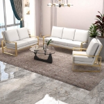 Picture of Gold/Silver Frame Leather Full Size White Sofa, Loveseat and Chair