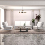 Picture of Gold/Silver Frame Leather Full Size White Sofa, Loveseat and Chair