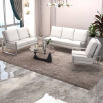 Picture of Gold/Silver Frame Leather Full Size White Sofa, Loveseat and Chair
