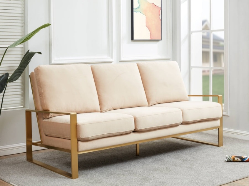 Picture of Beige Velvet Gold/Silver Frame Full Size Sofa