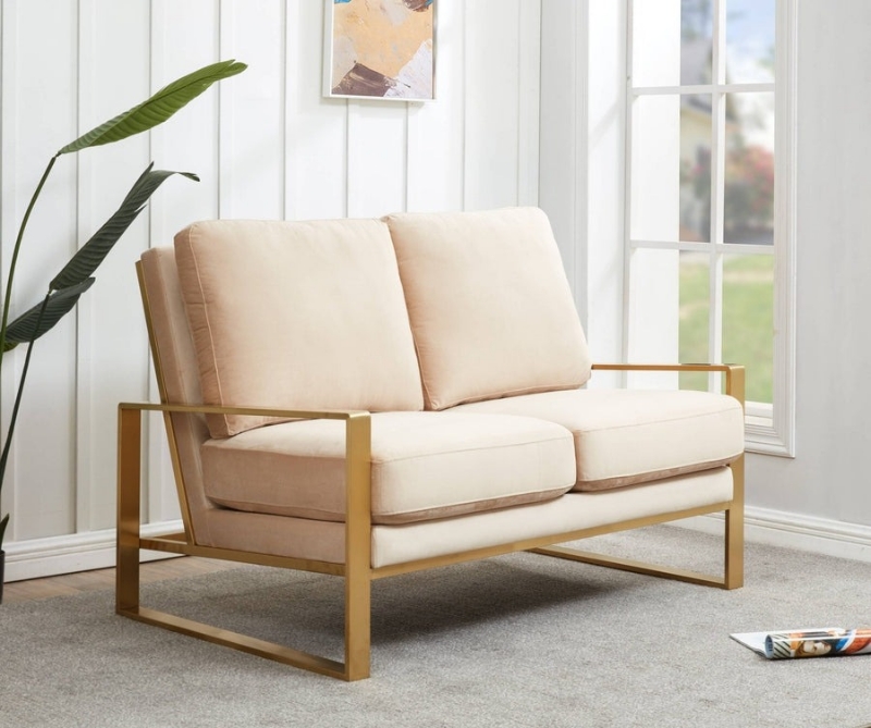 Picture of Beige Velvet Gold/Silver Frame Loveseat