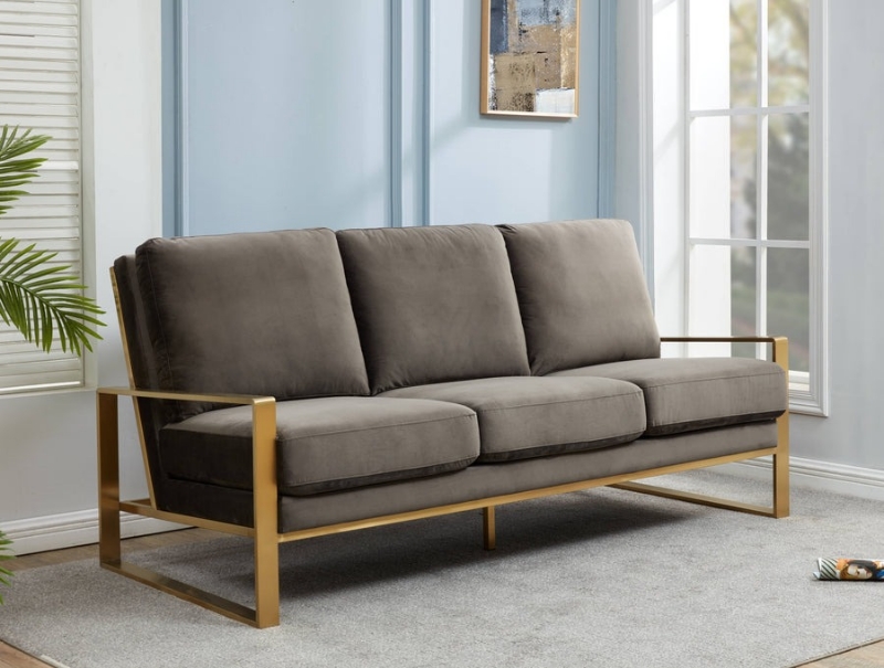 Picture of Dark Grey Velvet Gold/Silver Frame Full Size Sofa