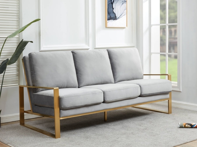 Picture of Light Grey Velvet Gold/Silver Frame Full Size Sofa