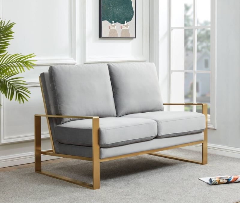 Picture of Light Grey Velvet Gold/Silver Frame Loveseat