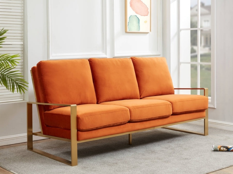 Picture of Orange Velvet Gold/Silver Frame Full Size Sofa
