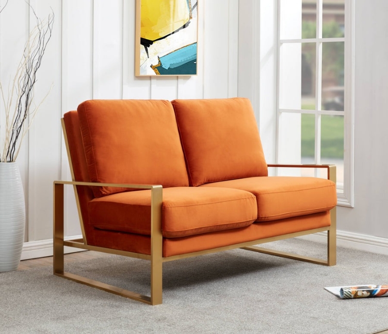 Picture of Orange Velvet Gold/Silver Frame Loveseat