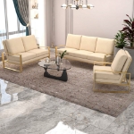 Picture of Beige Velvet Gold/Silver Frame Sofa, Loveseat and Chair