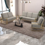 Picture of Light Grey Velvet Gold/Silver Frame Sofa, Loveseat and Chair