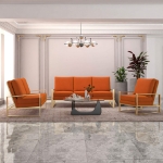 Picture of Orange Marmalade Velvet Gold/Silver Frame Sofa, Loveseat and Chair