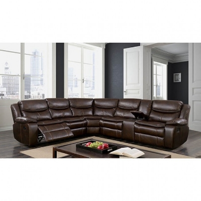 Show details for Leather reclining sectional w/ Storage and 2 Cup holders Picture of Leather reclining sectional w/ Storage and 2 Cup holders