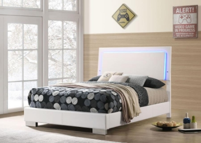 Show details for Wood Full LED Panel Bed White High Gloss Picture of Wood Full LED Panel Bed White High Gloss