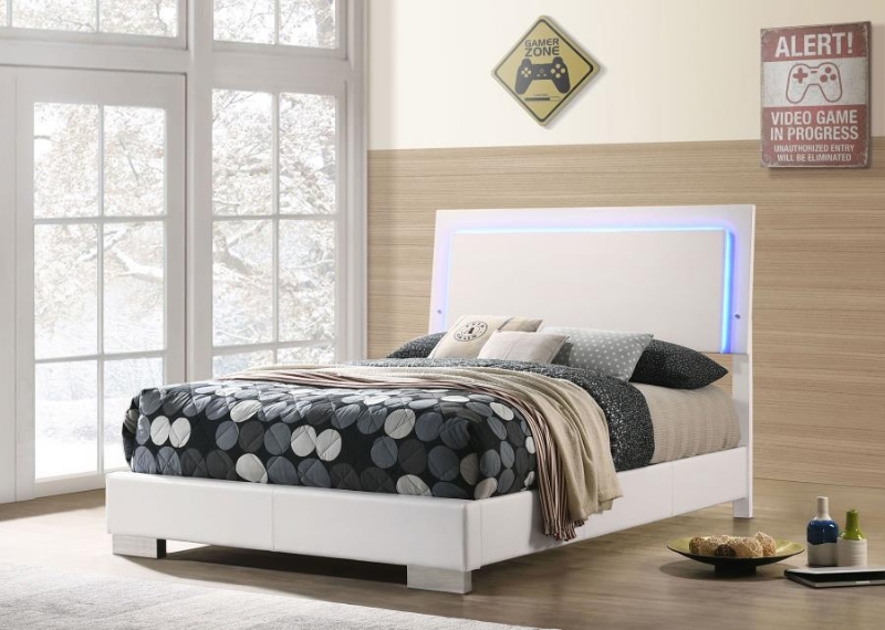 Picture of Wood Full LED Panel Bed White High Gloss