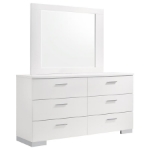 Picture of 6-drawer Wood Dresser with Mirror White High Gloss