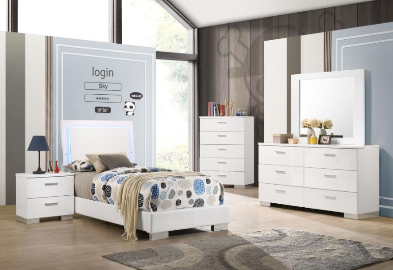 Picture of 5-piece Twin Bedroom Set White High Gloss