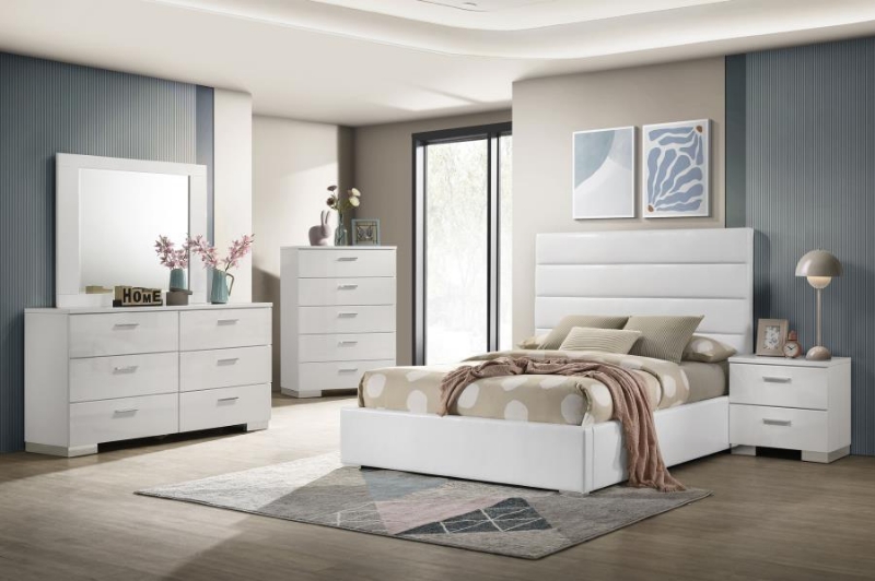 Picture of 5-piece Full Bedroom Set White High Gloss