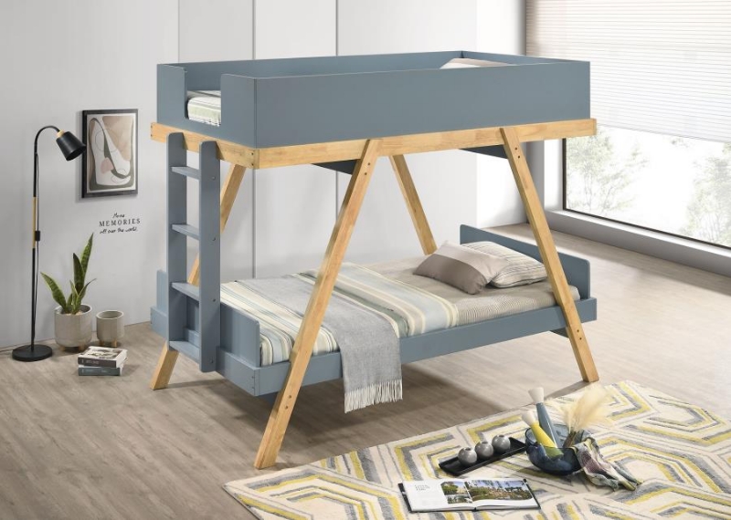 Picture of Twin Over Twin Bunk Bed Blue and Natural