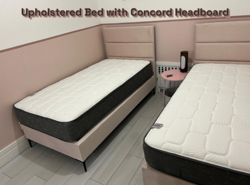 Picture of Beige upholstered bed with Concord Headboard
