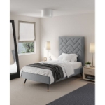 Picture of 39" 44" 48" and 54" Velvet Bedframe and Headboard in Greige Velvet Bed