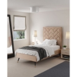 Picture of 39" 44" 48" and 54" Velvet Bedframe and Headboard in Greige Velvet Bed