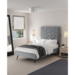 Picture of 39" 44" 48" and 54" Velvet Bedframe and Headboard in Greige Velvet Bed