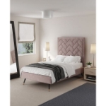 Picture of 39" 44" 48" and 54" Velvet Bedframe and Headboard in Greige Velvet Bed