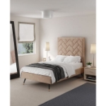 Picture of 39" 44" 48" and 54" Velvet Bedframe and Headboard in Greige Velvet Bed