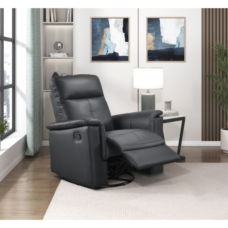 Picture of Black Genuine Leather Swivel Glider Reclining Chair