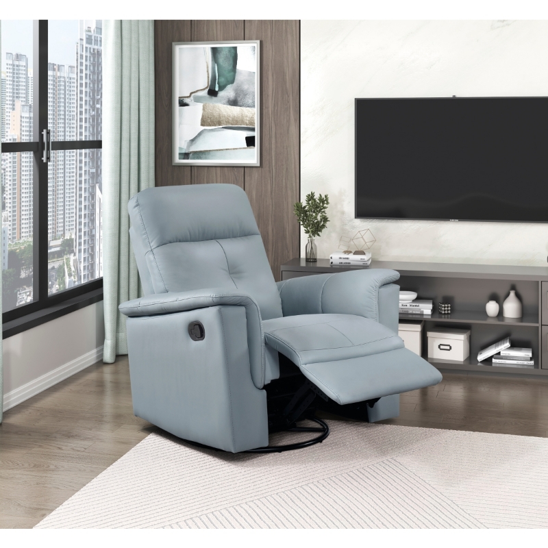 Picture of Sky Blue Genuine Leather Swivel Glider Reclining Chair