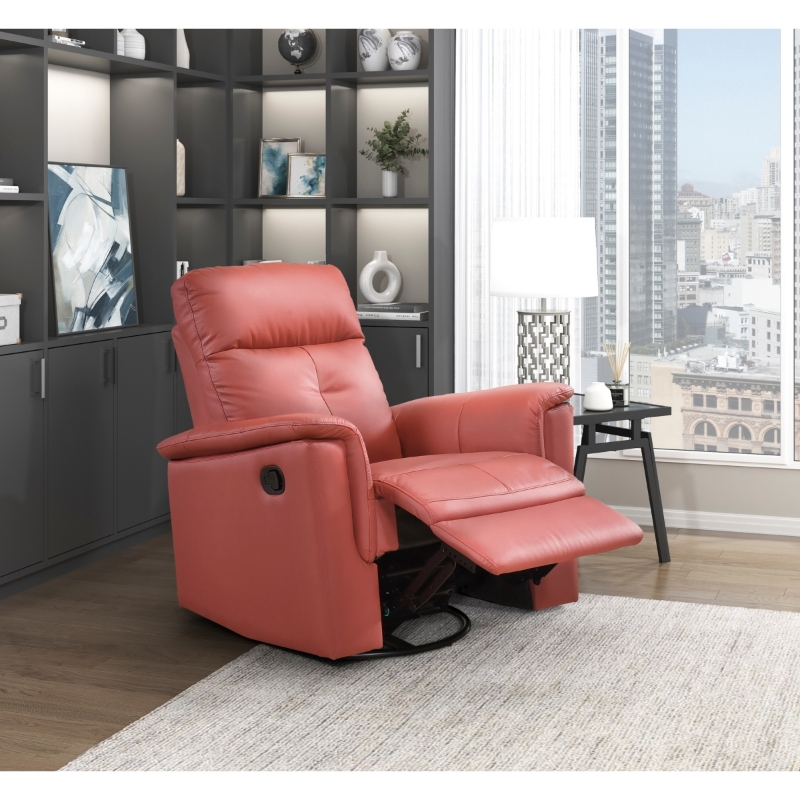 Picture of Red Genuine Leather Swivel Glider Reclining Chair