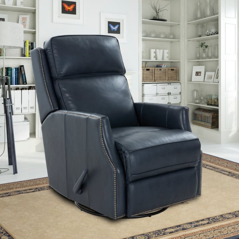 Picture of Navy Blue Genuine Leather Barone Swivel Glider Recliner