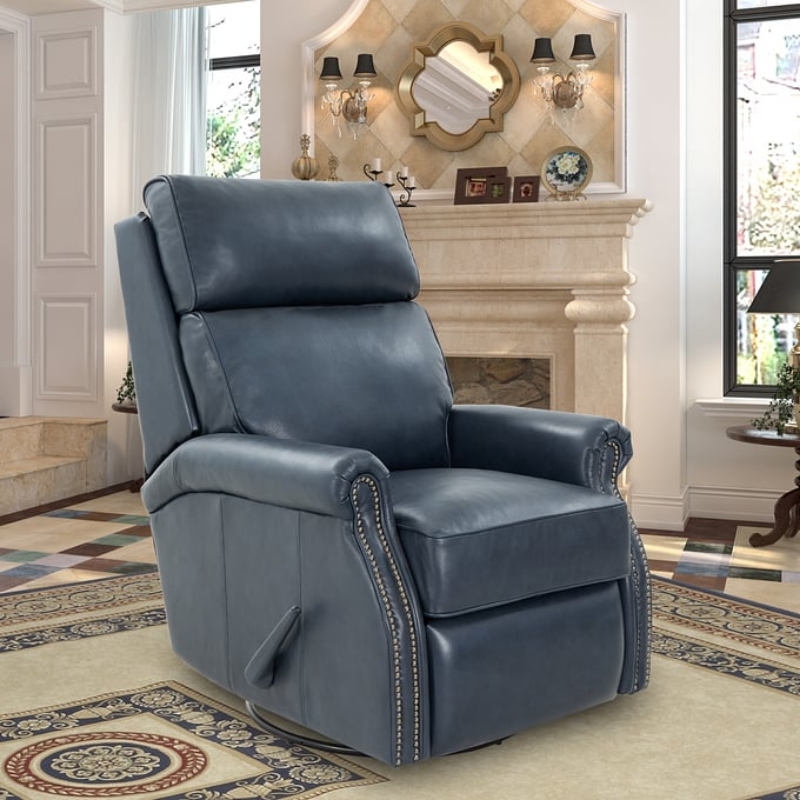 Picture of Barone Navy Blue Genuine Leather Swivel Glider Recliner