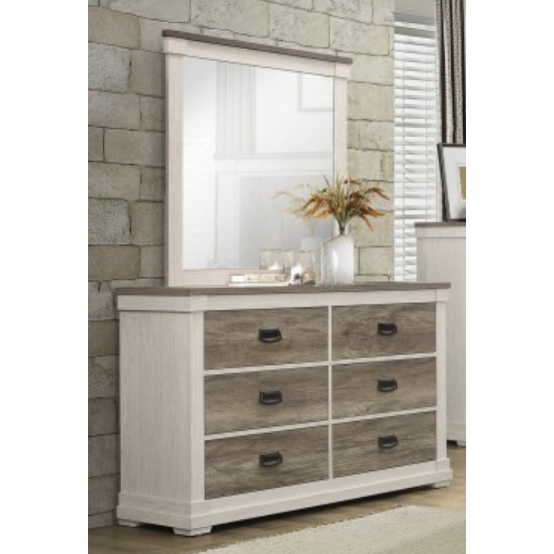 Picture of White Weathered Gray Dresser & Mirror