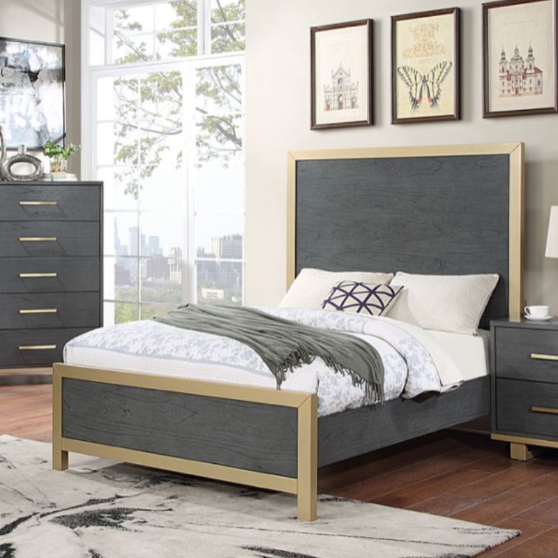 Picture of 44" grey bed with gold accent