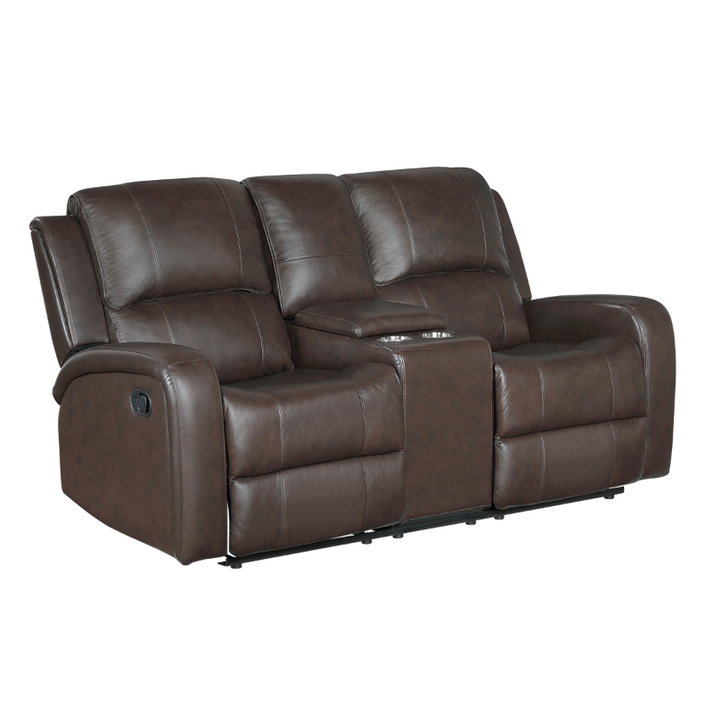 Picture of Brown Genuine leather Love Seat with Center Console