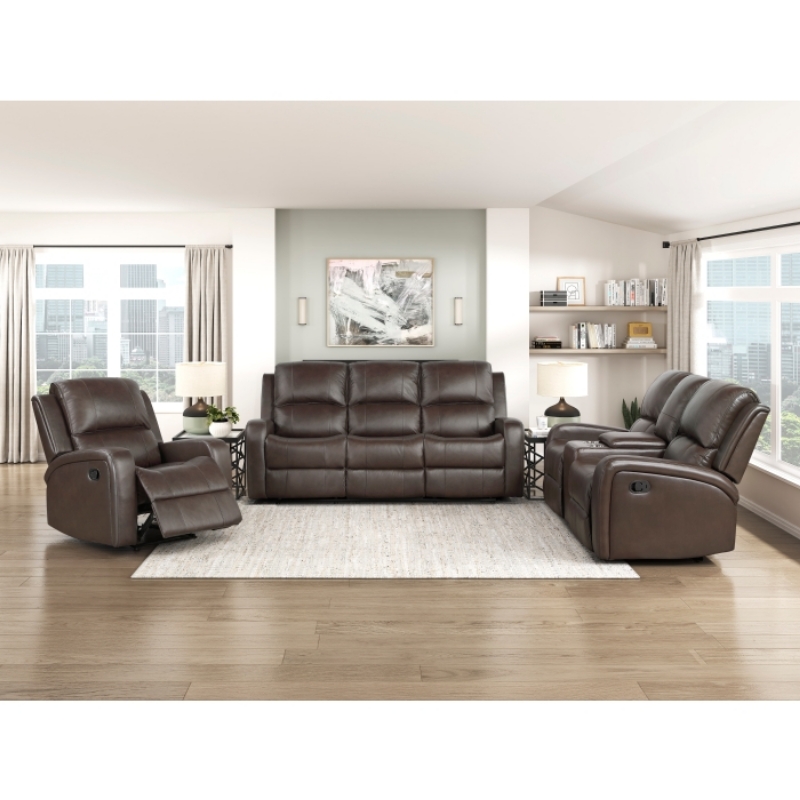 Picture of Brown Genuine leather Sofa, Loveseat and Reclining Chair