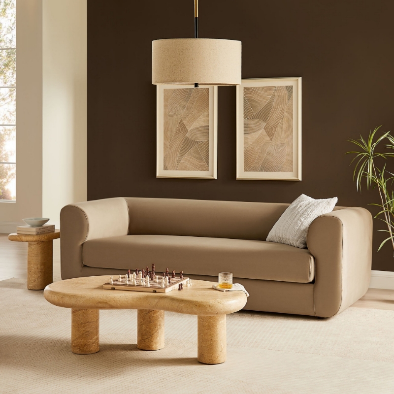 Picture of 89" Velvet Upholstered Taupe Sofa