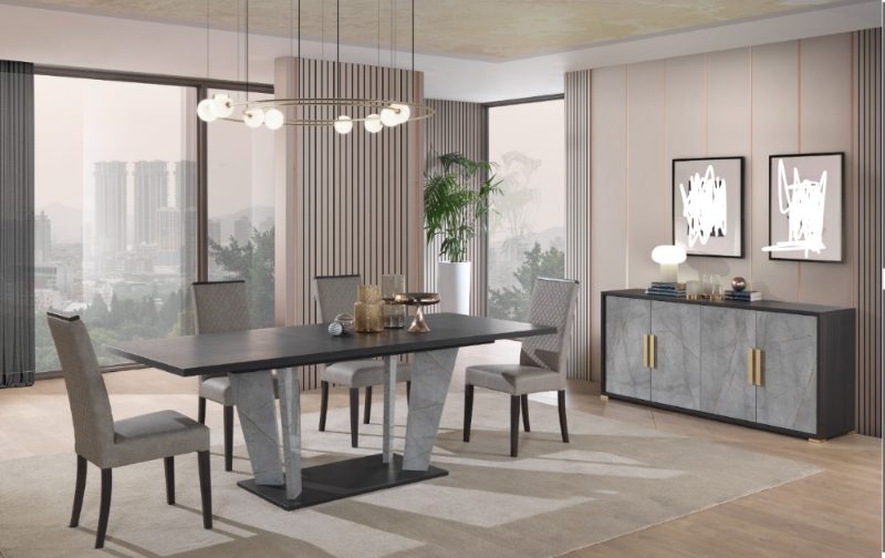 Picture of Leather Dark Oak Gray Dining Chair