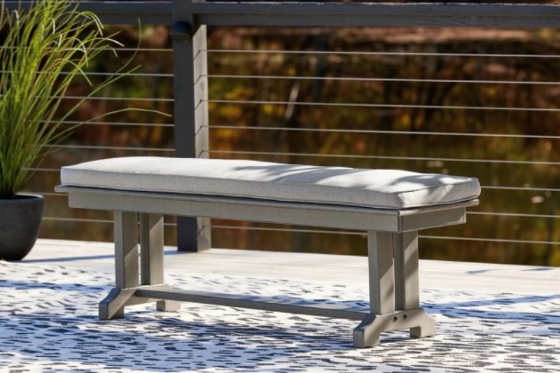 Picture of Outdoor Gray finish wood Bench with Cushion