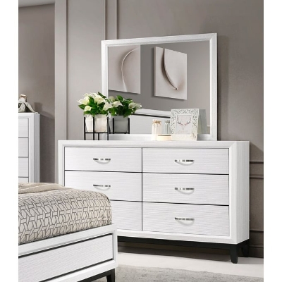 Show details for White Finish Faux wood Dresser and Mirror Picture of White Finish Faux wood Dresser and Mirror
