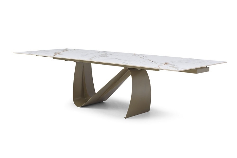Picture of 83/123" EXTENDABLE Champagne-Bronze MARBLE DINING TABLE