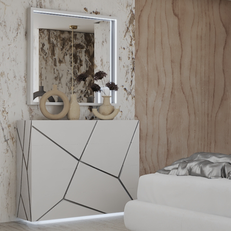 Picture of Solid Wood 4 drawers Single Dresser and Mirror