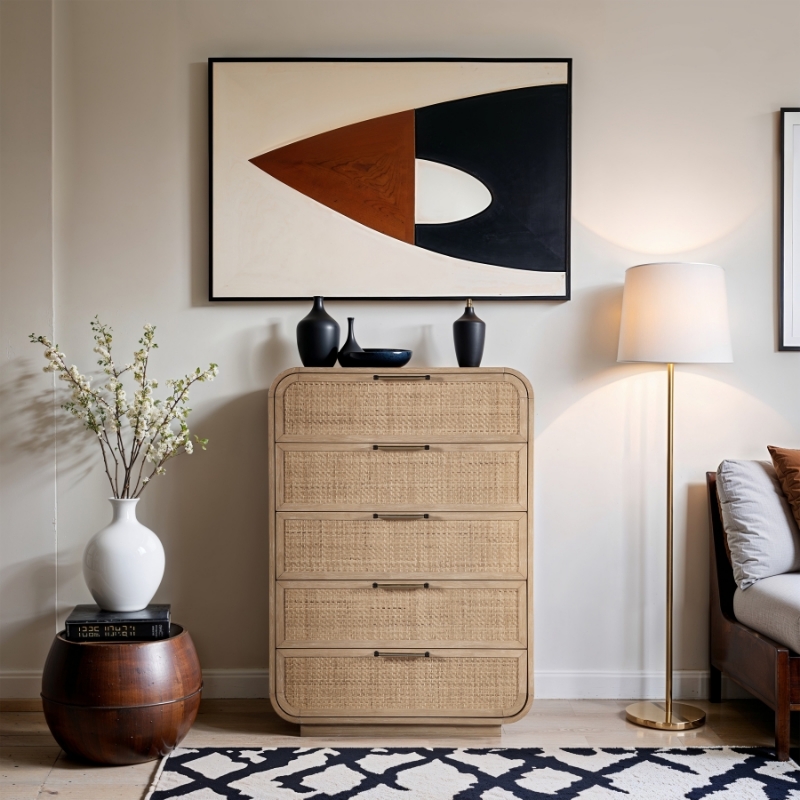 Picture of 34.5"W x 48"H Solid Wood Natural Finish Chest