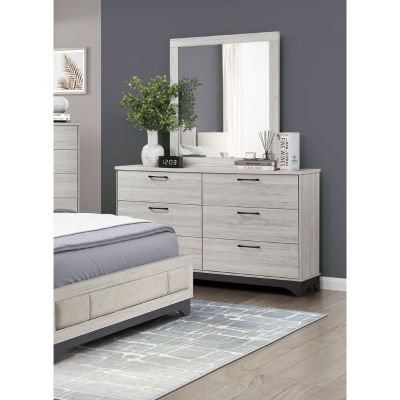 Show details for White oak and Gray Finish Dresser and Mirror Picture of White oak and Gray Finish Dresser and Mirror