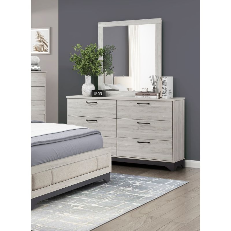 Picture of White oak and Gray Finish Dresser and Mirror